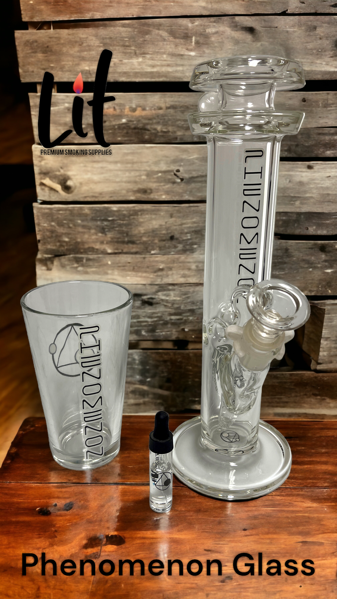 PHENOMENON GLASS MARBLE SPINNER STRAIGHT TUBE WITH PINT GLASS AND DROPPER BOTTLE SET