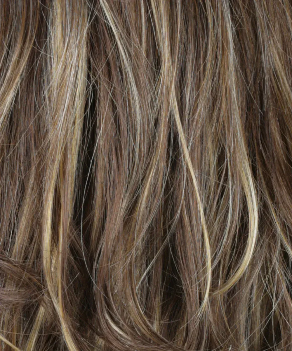 A close up of a person 's hair with blonde highlights.