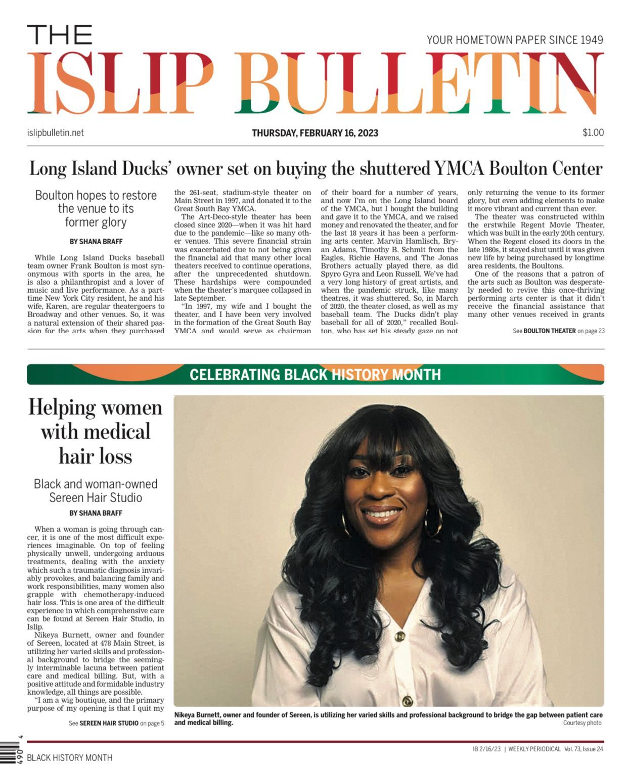 The islip bulletin is a newspaper with a picture of a woman on the front page.