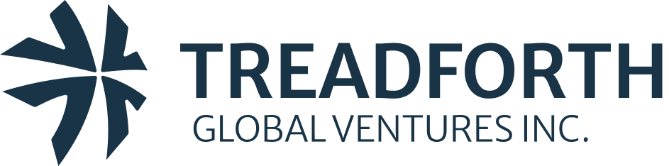 Dark blue company logo for Treadforth Global Ventures Inc. featuring a stylized star-like icon on the left.