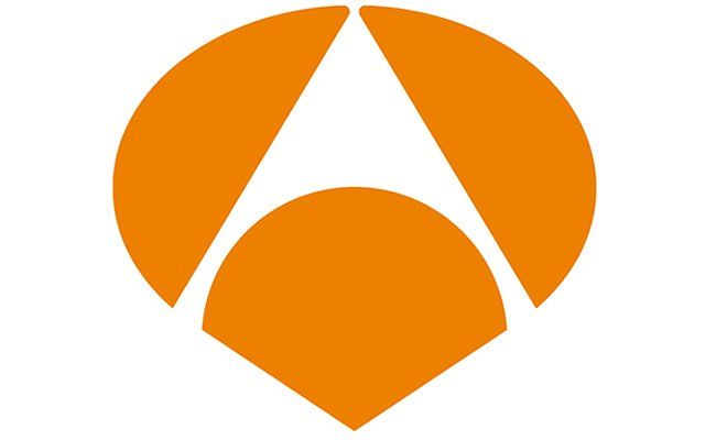Un círculo naranja con un triángulo blanco en el medio