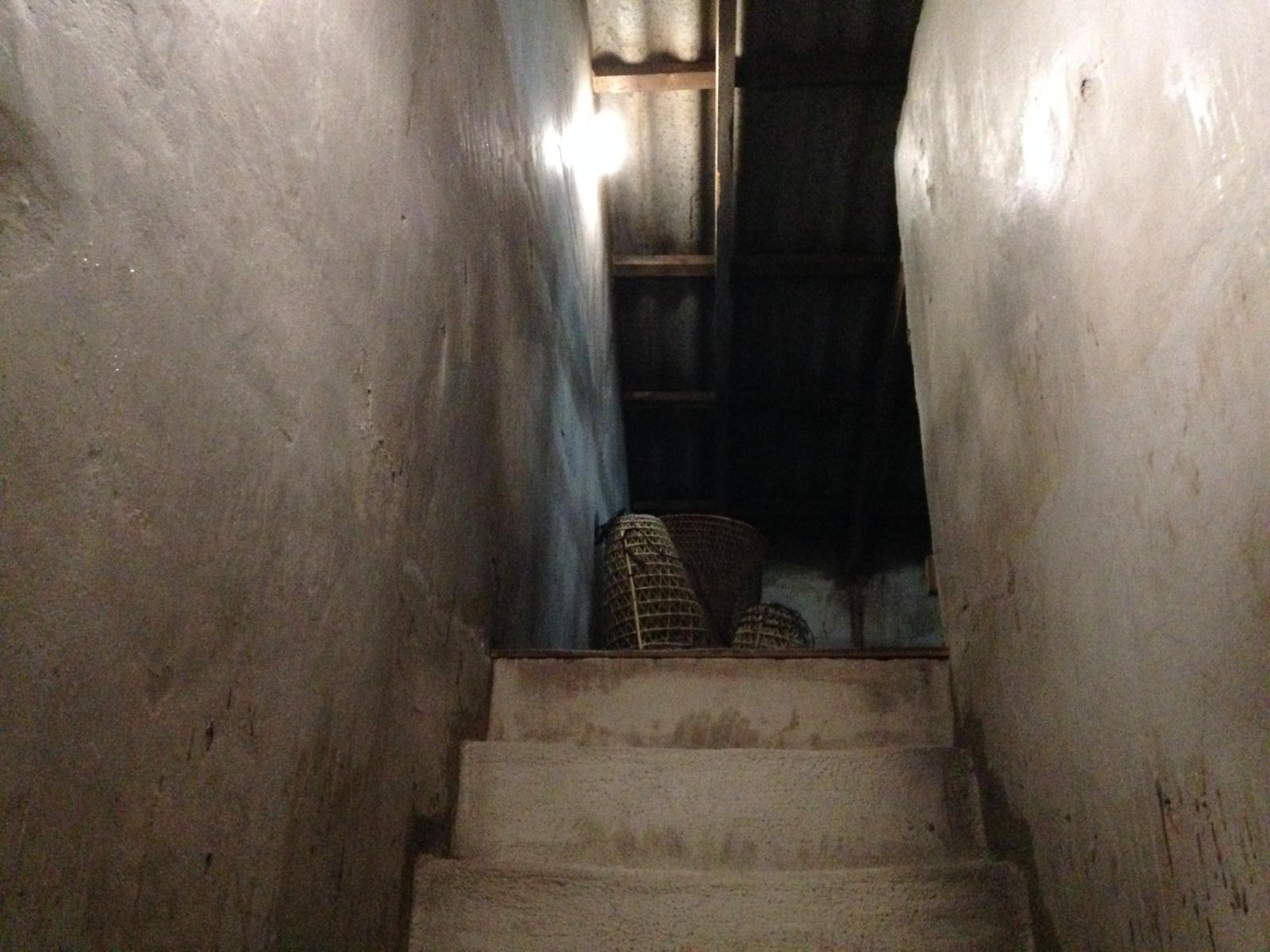 Un conjunto de escaleras que conducen a una habitación oscura.