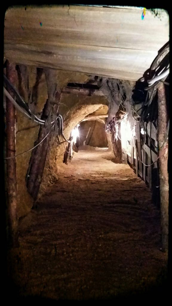 Un túnel oscuro con escaleras que conducen a la parte superior.