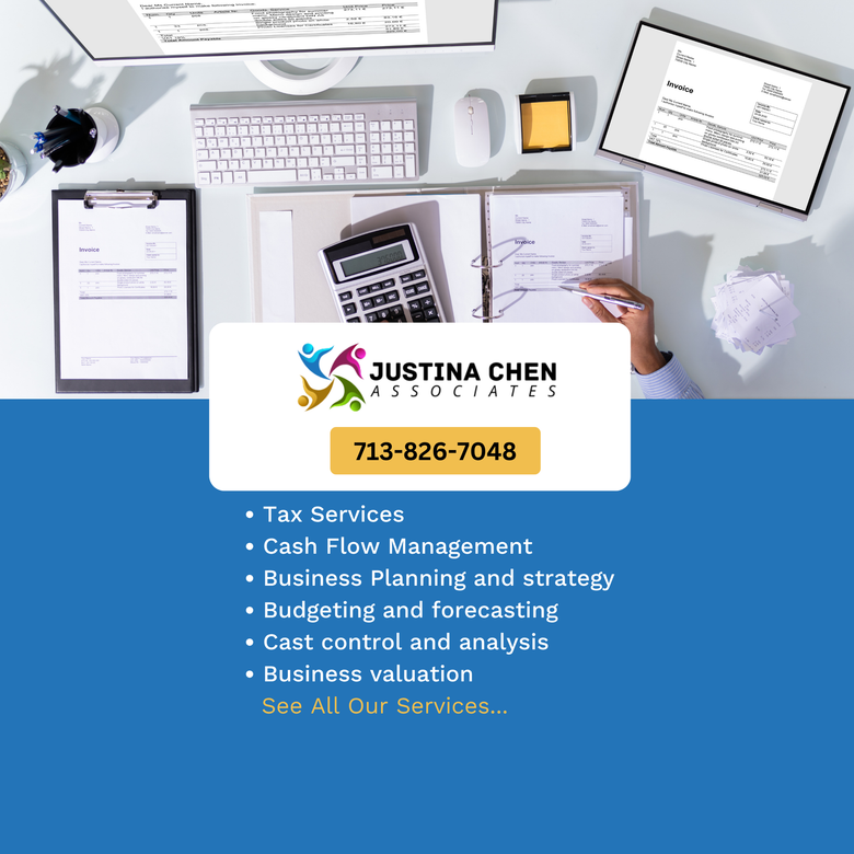 An advertisement for justina chen cpa services