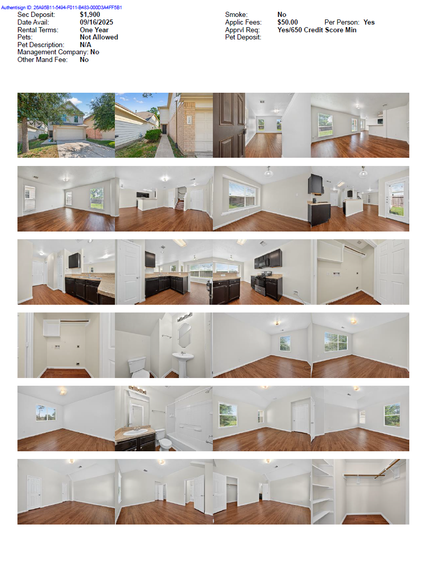 A collection of interior photos of a house, showing various rooms with hardwood floors and white walls.