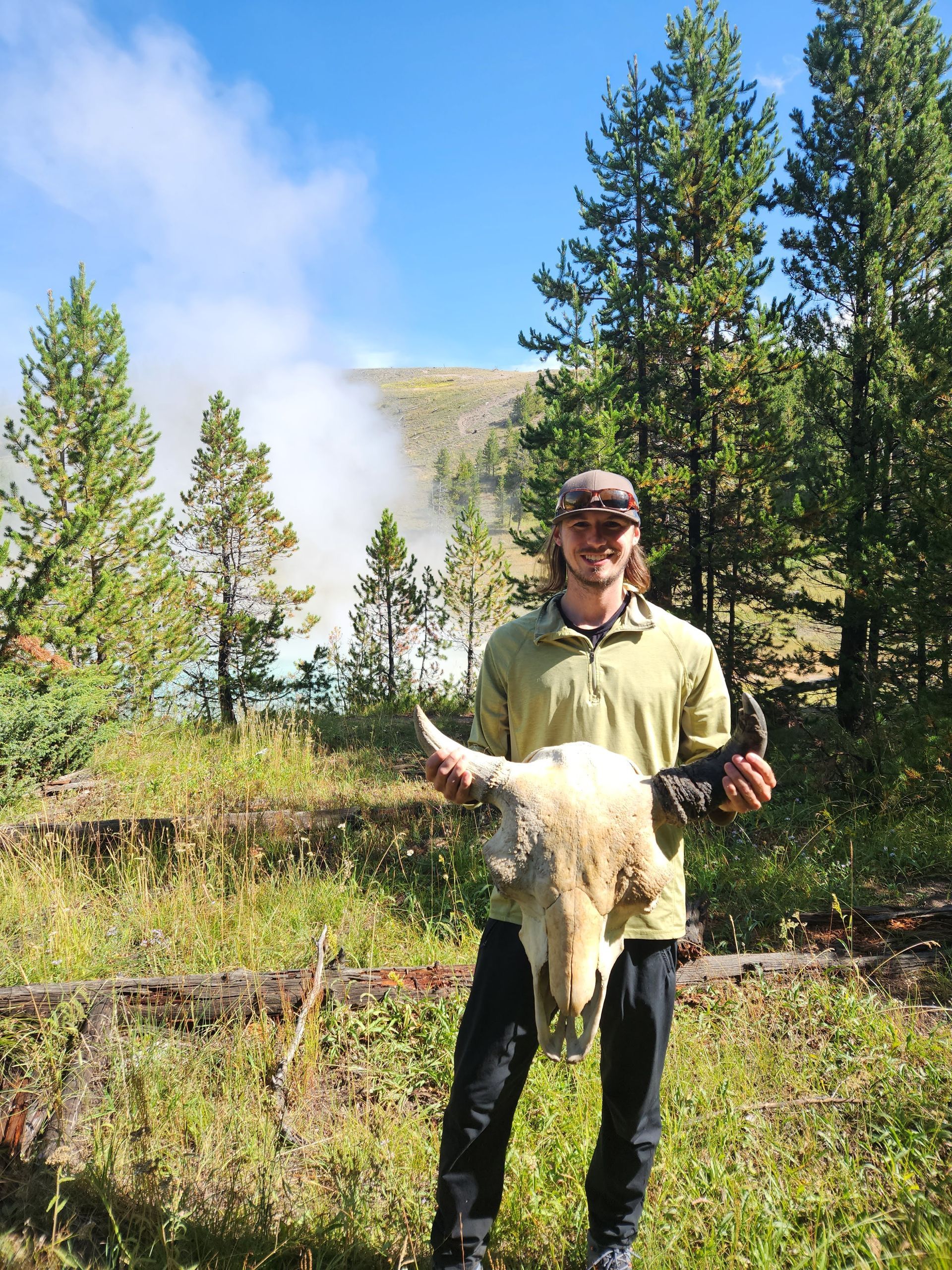 me holding bison skull