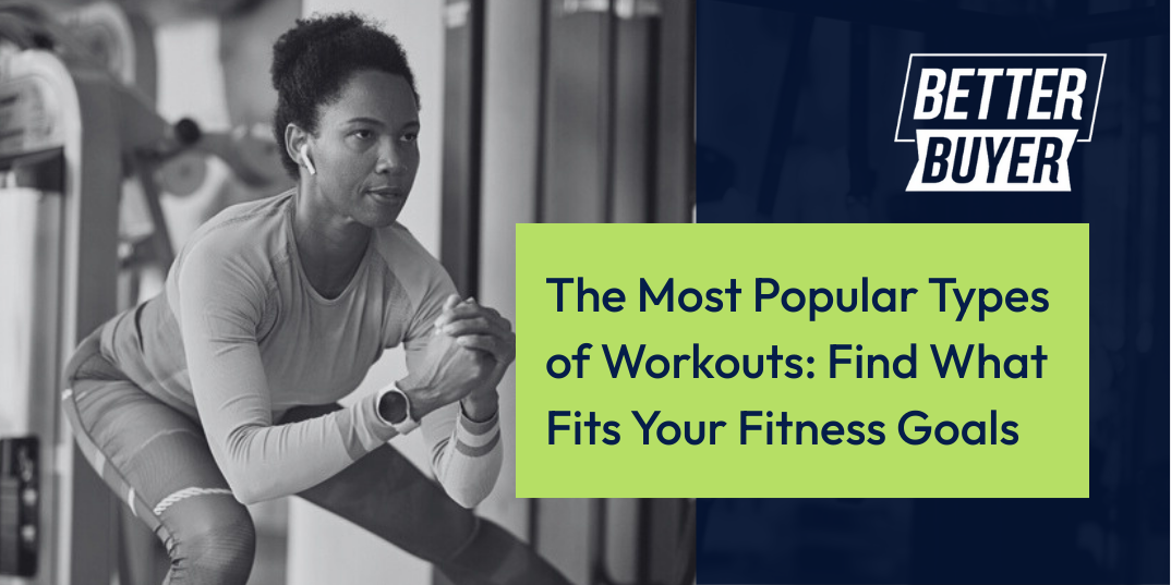 Woman in workout gear, about to squat, with text overlay 