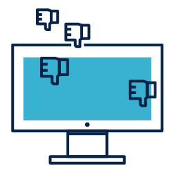 Thumbs-down icons in front of a computer screen indicating the poor online visibility of companies without SEO services.