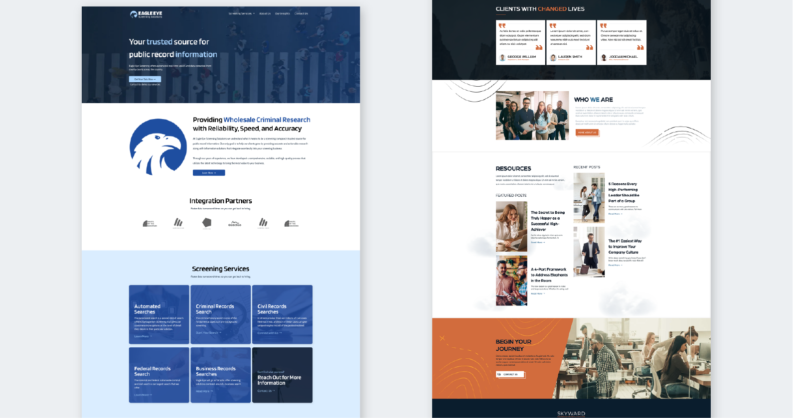 Homepage design mockup for 2 websites