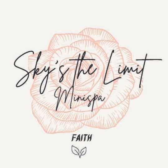 Logo: Sky's the Limit Minispa, with a pink rose and