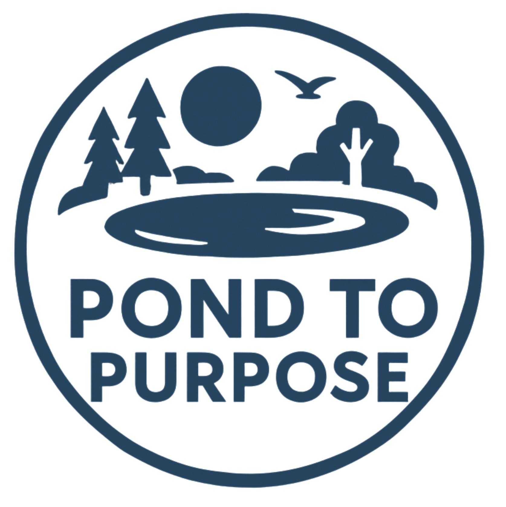Round logo with a pond scene and the words