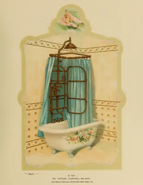 A picture of a bathtub with a blue shower curtain