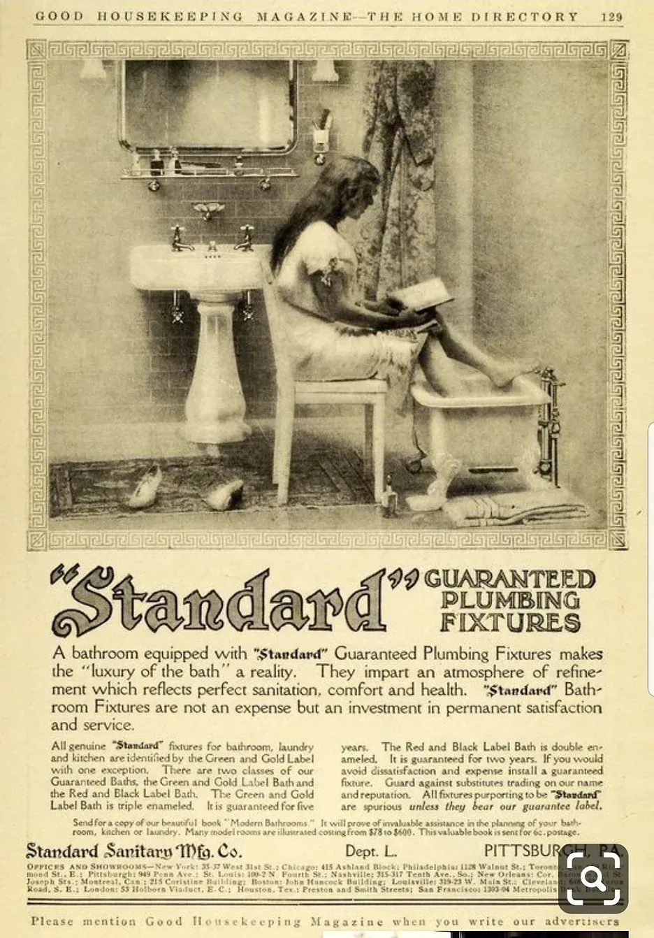 An old advertisement for standard plumbing fixtures