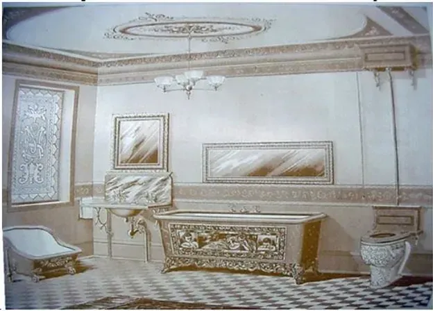 A black and white photo of a bathroom with a bathtub
