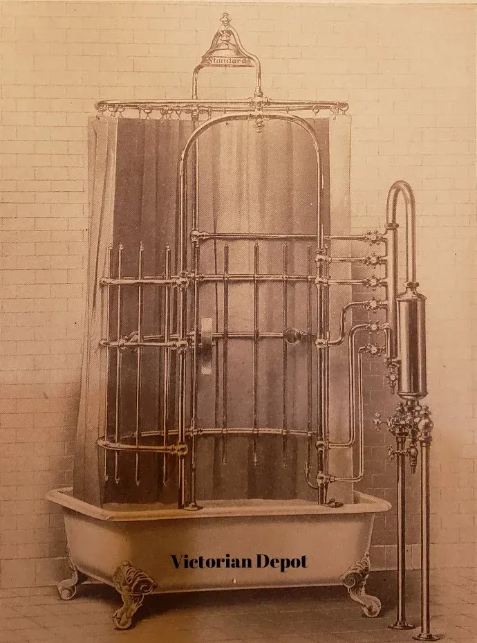 A black and white photo of a victorian depot bathtub