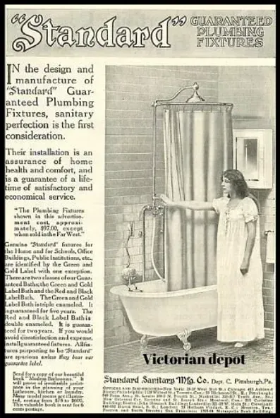 A black and white photo of a woman standing next to a bathtub.