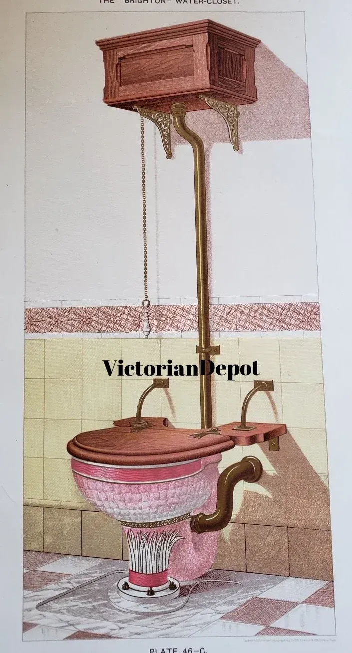 A picture of a toilet with the words victorian depot on the bottom