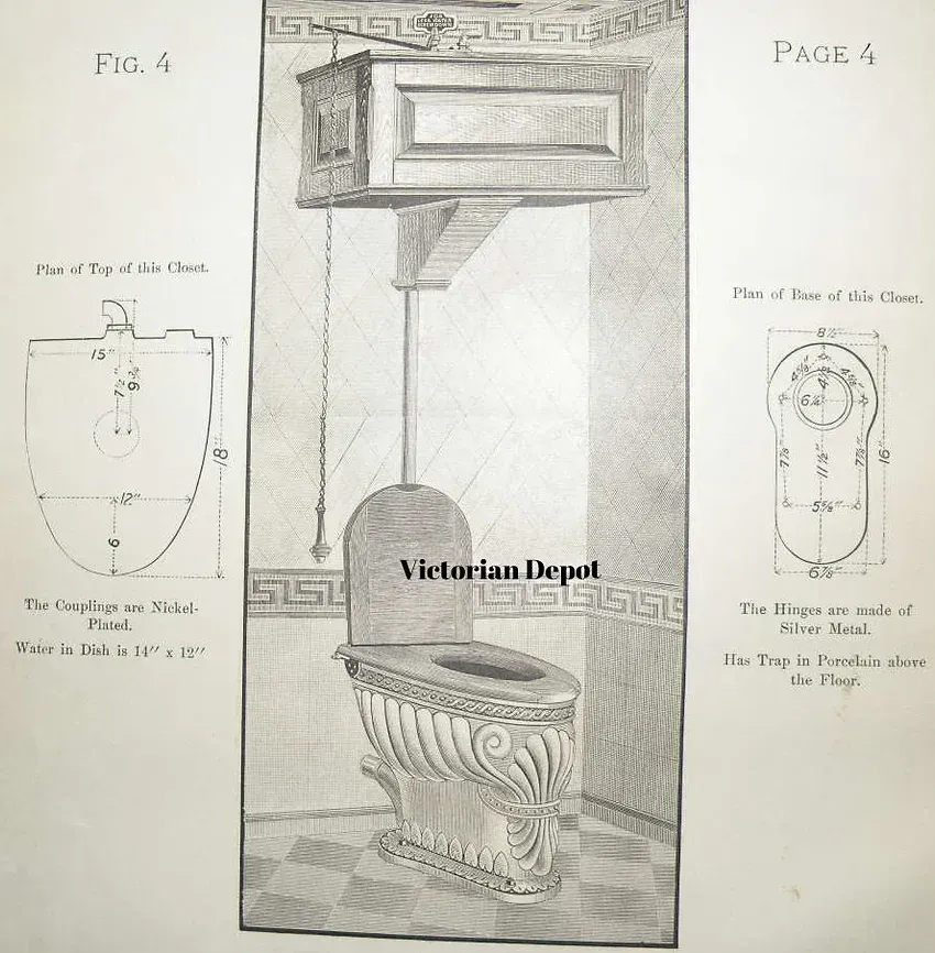 A drawing of a toilet with the words victorian depot at the bottom
