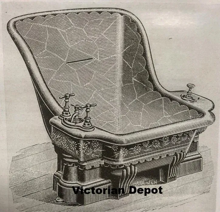 A black and white drawing of a bathtub from the victorian depot