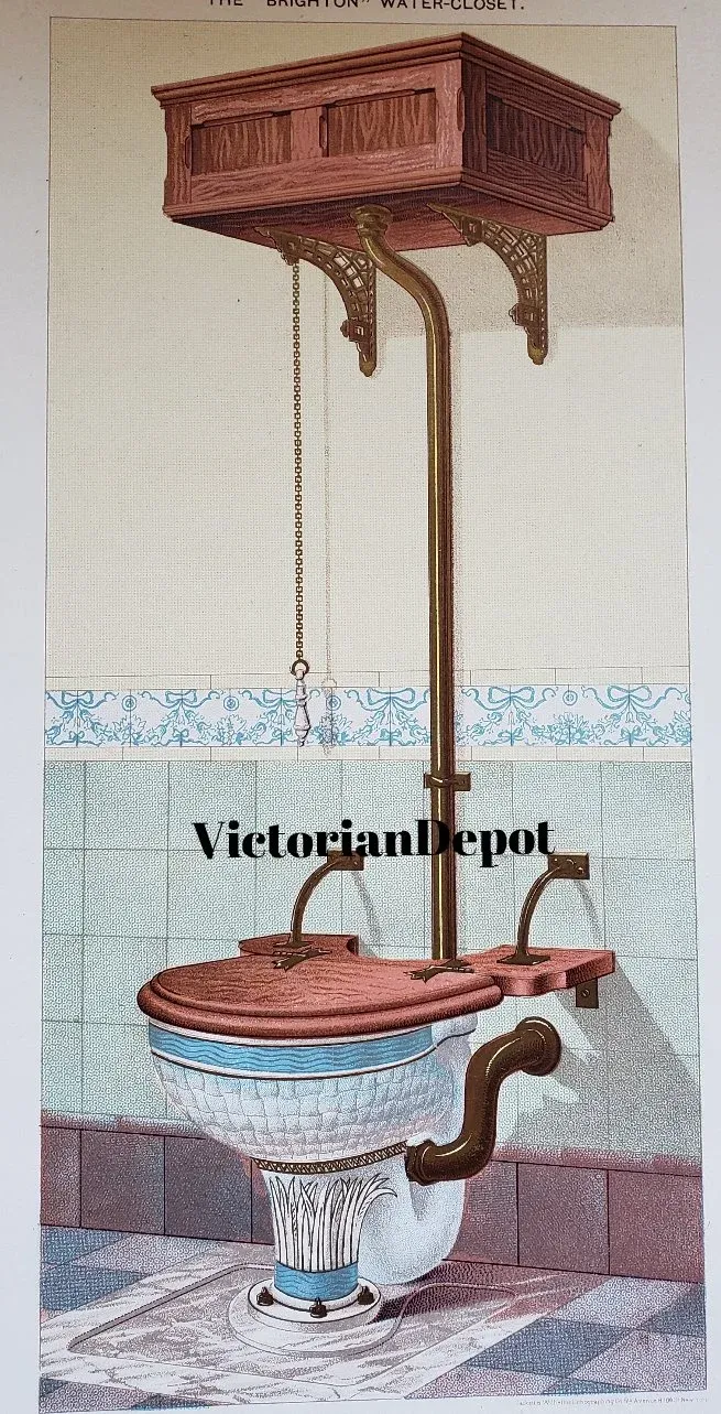 A picture of a toilet with the words victorian depot on the bottom