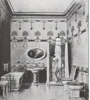 A black and white photo of a bathroom with a sink , toilet , and mirror.