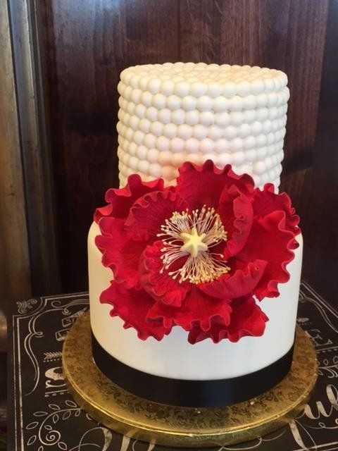 Cakes — Elegant Beautiful Cake With Red Flower Topper In Colorado Springs, CO