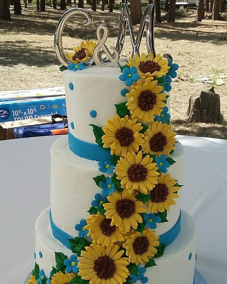 Wedding Cake — Beautiful Three Layer Cake With Sun Flower Icing Design In Colorado Springs, CO