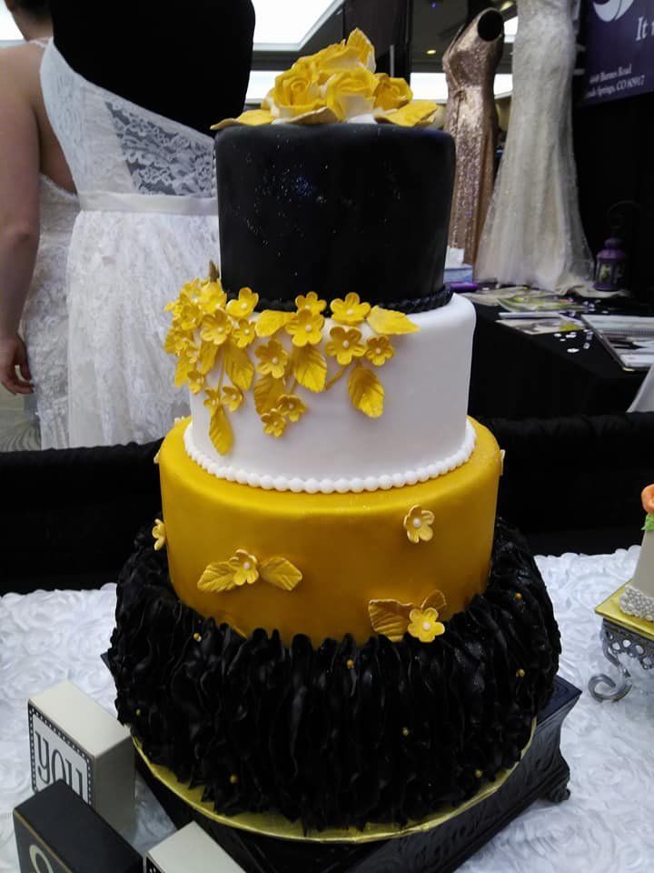 Elegant Wedding Cakes — Black And Gold Them With Floral In Colorado Springs, CO