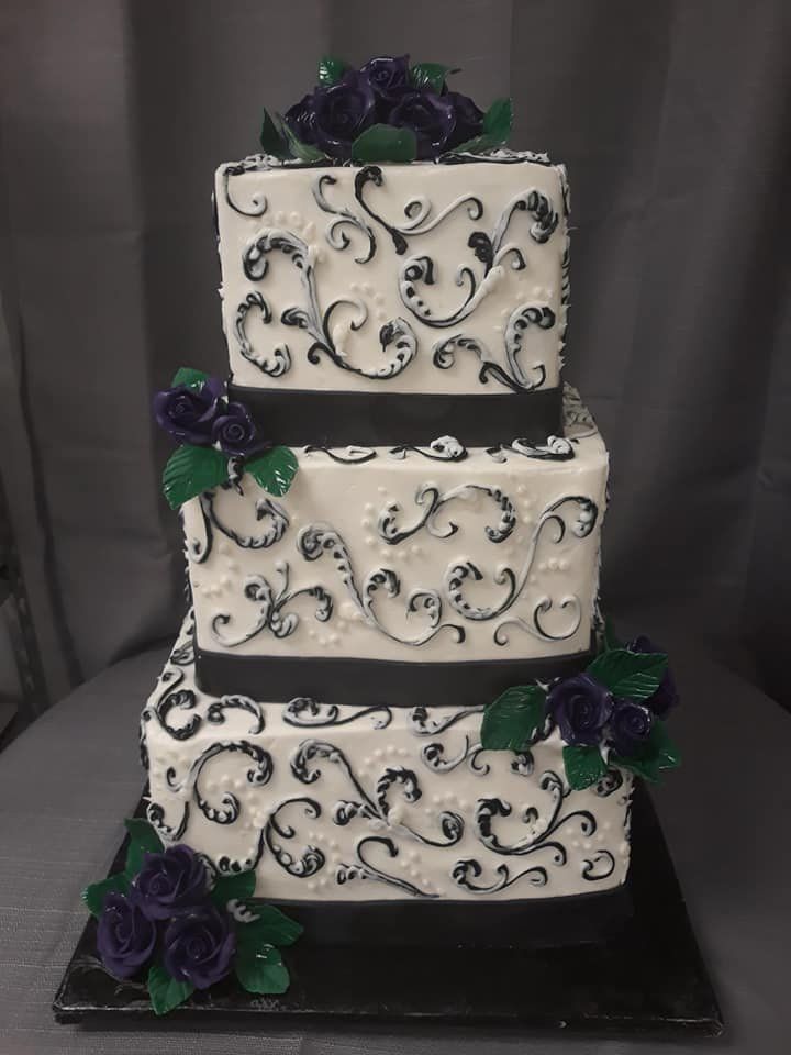 Elegant Cake — Black And White Theme With Cursive Design Of Icing In Colorado Springs, CO