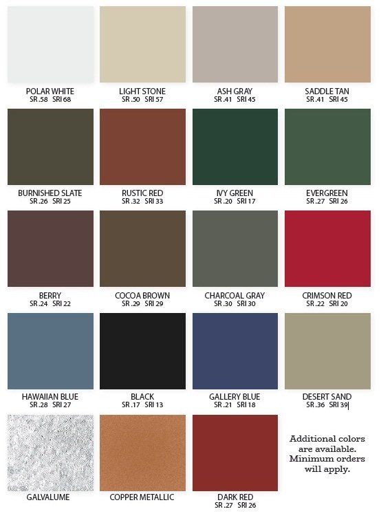 Metal Roofing Color Chart