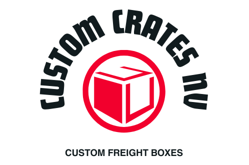 A red and black logo for custom freight boxes