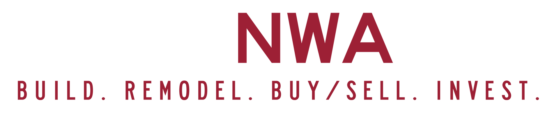A red and white logo that says nwa build remodel buy sell invest