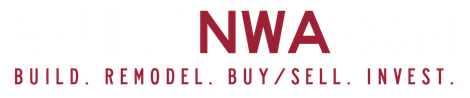 A red and white logo that says nwa build remodel buy sell invest