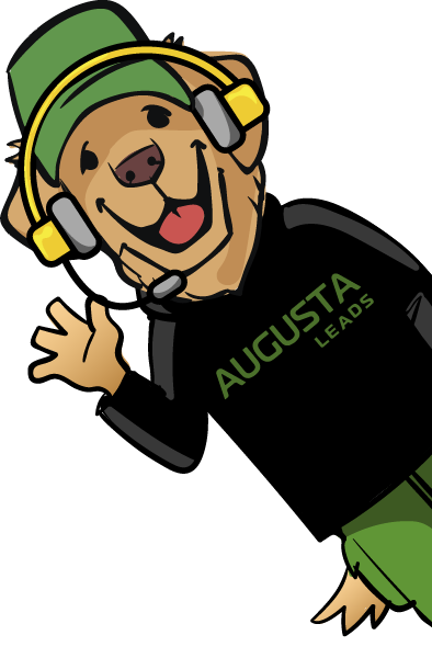A dog mascot waving