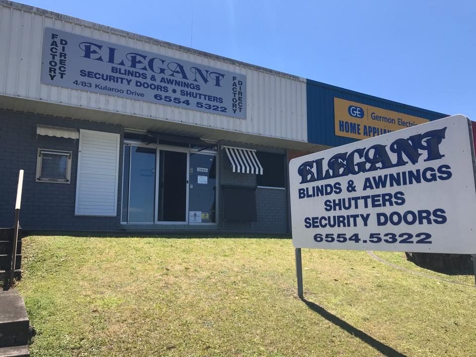 A Building With a Sign That Says Elegant Blinds and Awnings — Elegant Blinds & Awnings in Forster, NSW
