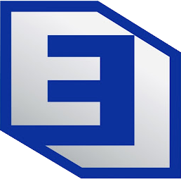 A blue and white logo with the letter e on it