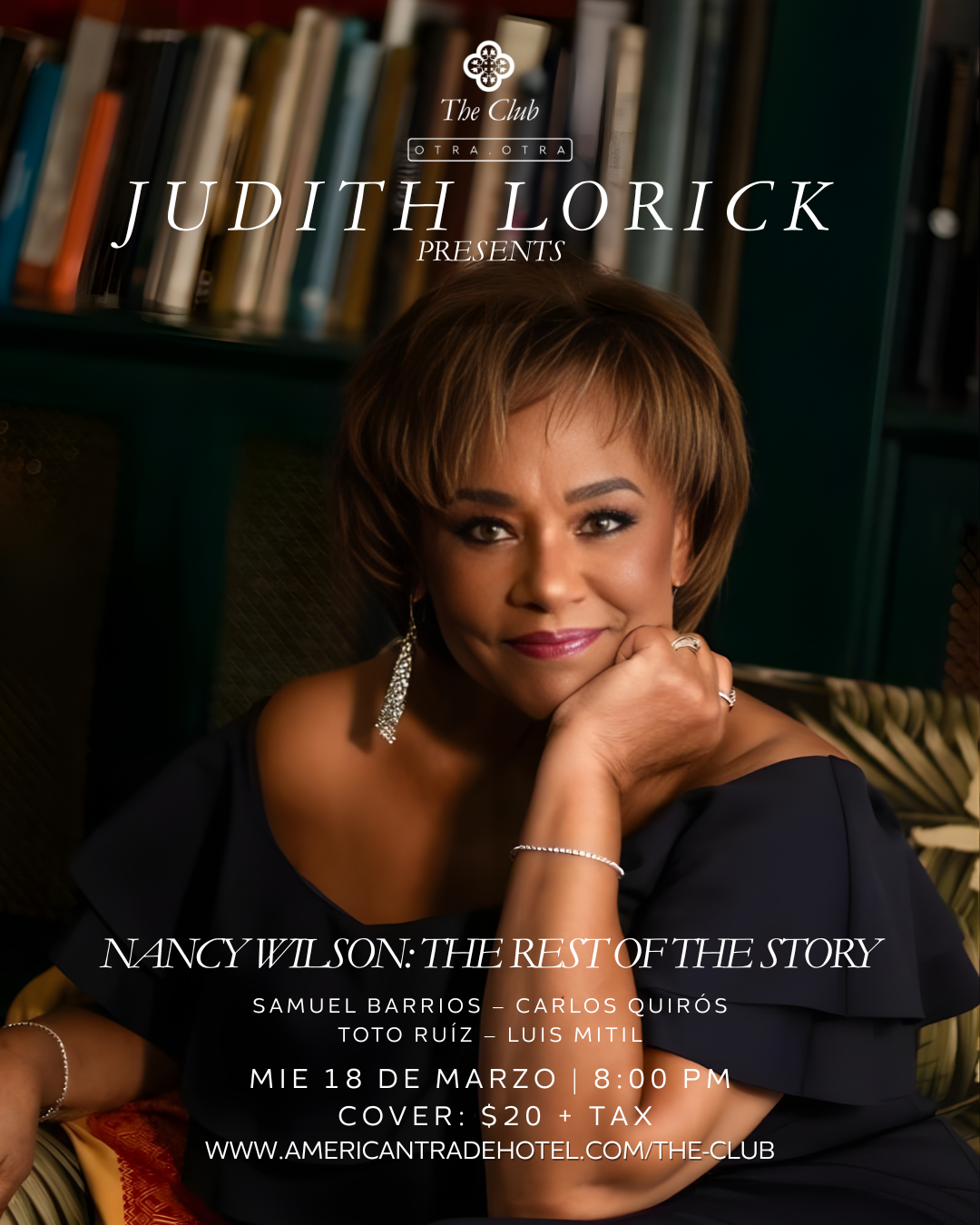 Jazz club poster: singer Geraldine Ehrman, black dress, holding a microphone.