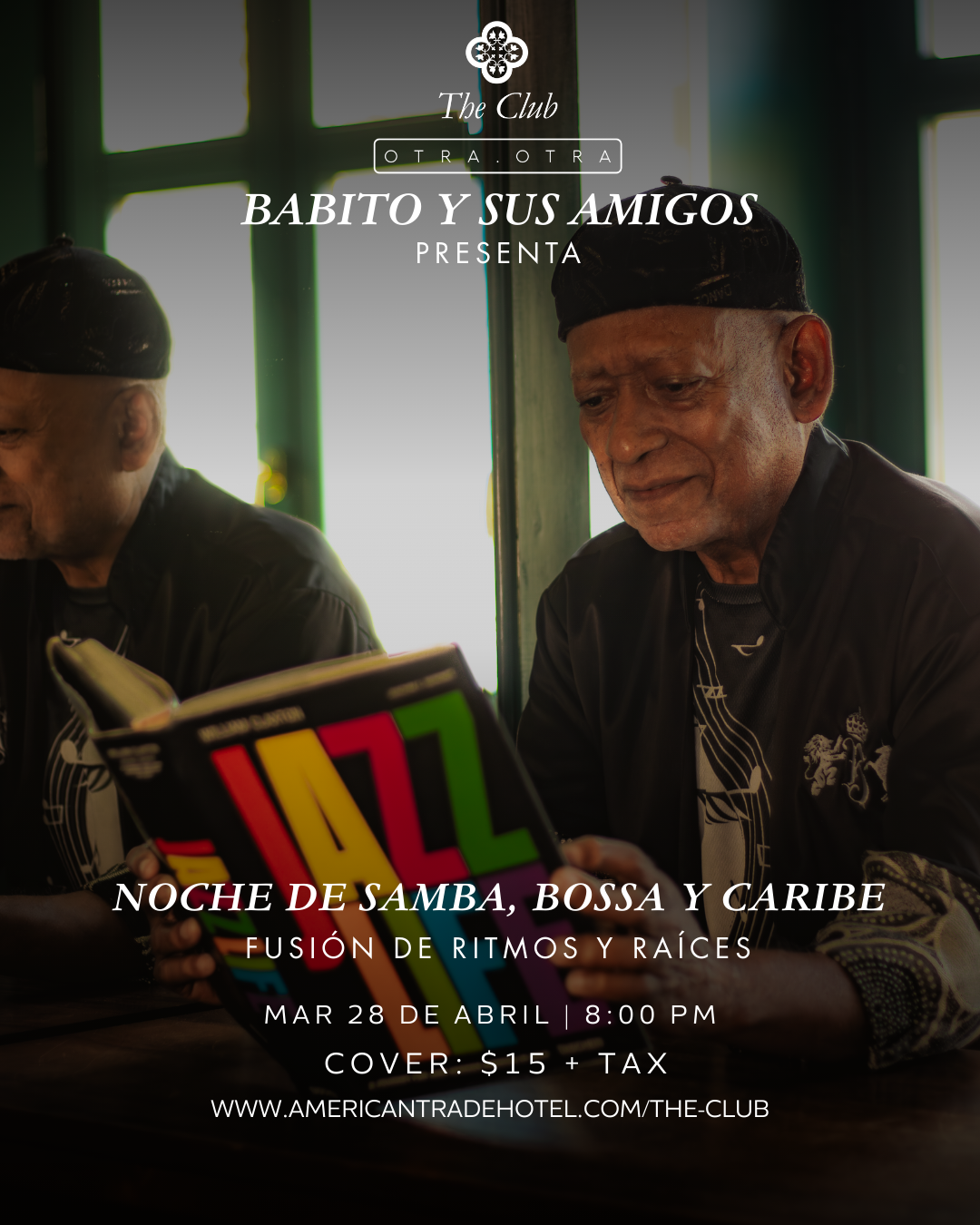 Jazz club poster: singer Geraldine Ehrman, black dress, holding a microphone.