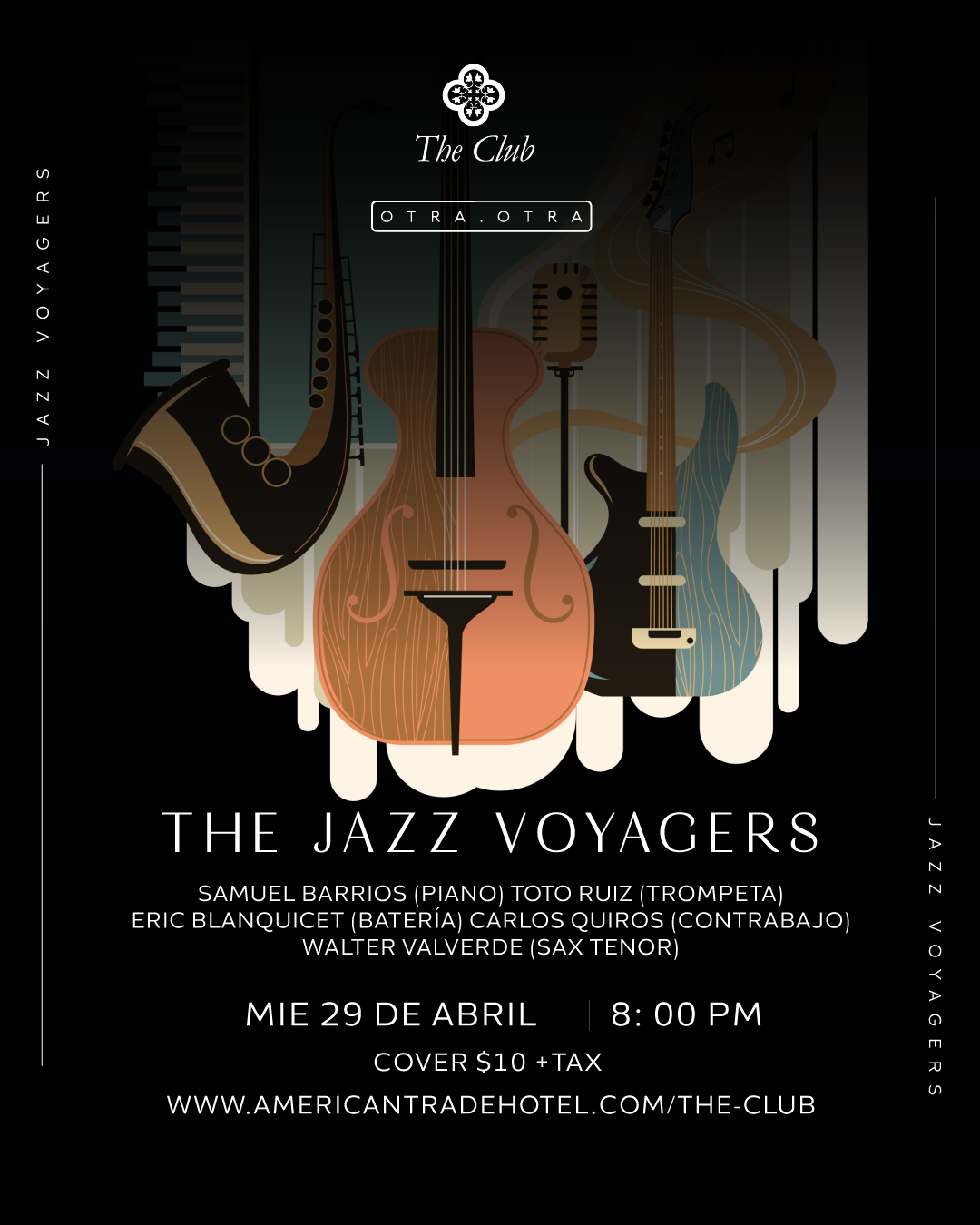 Tango Passion concert advertisement: Band with double bass, violin, accordion, and a man. Black attire.