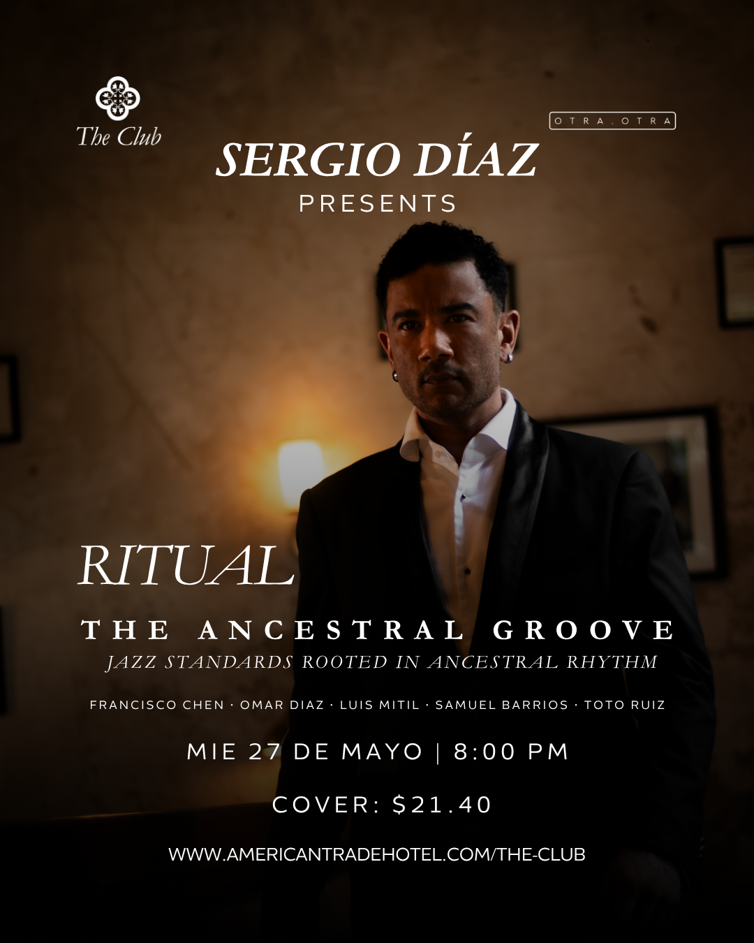 Poster: Emilio Martini & The New Quartet Ensemble performing live at The Fox. Musicians' photos surround event details.