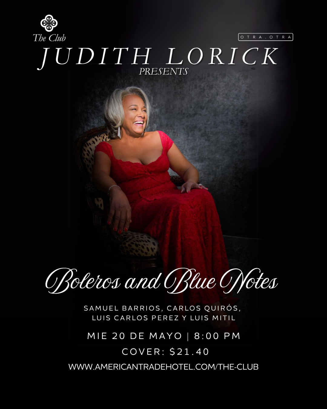 Jazz club poster: singer Geraldine Ehrman, black dress, holding a microphone. 
