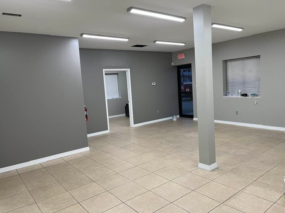 There is a pillar in the middle of the room.