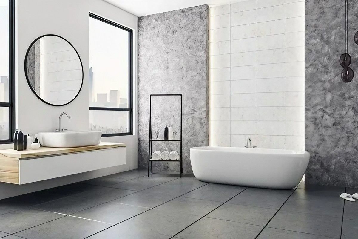 A Bathroom with A Bathtub, Sink, Mirror and Window — Bestbuy Kitchens in Yandina, QLD