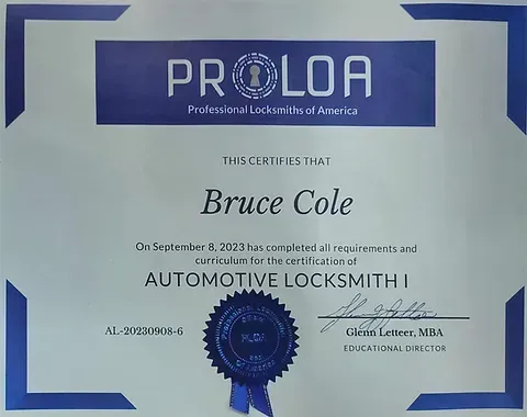 Bruce Cole PROLOA Certificate