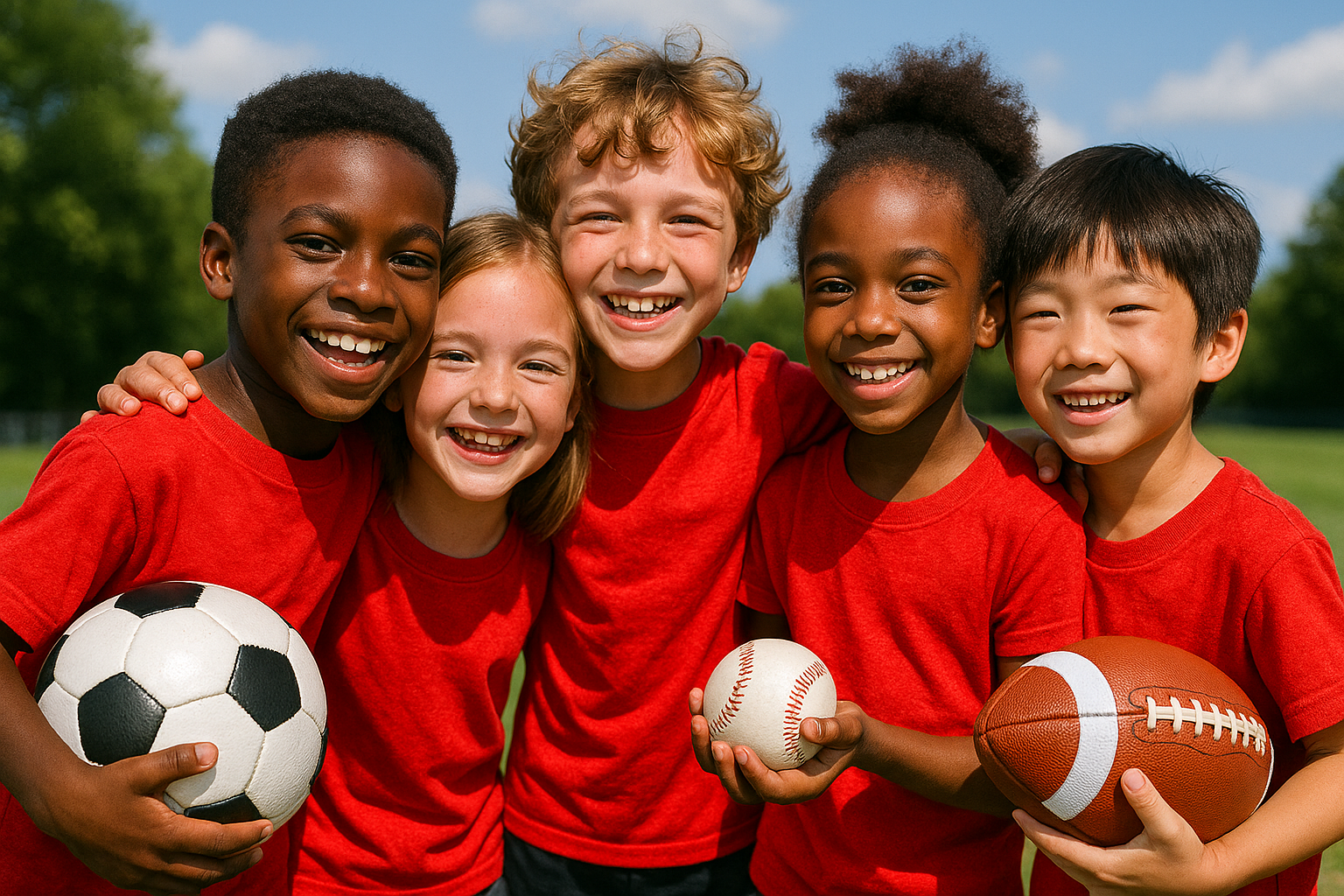 A group of young children are posing for a picture in a gym.