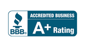 a blue sign that says accredited business a + rating