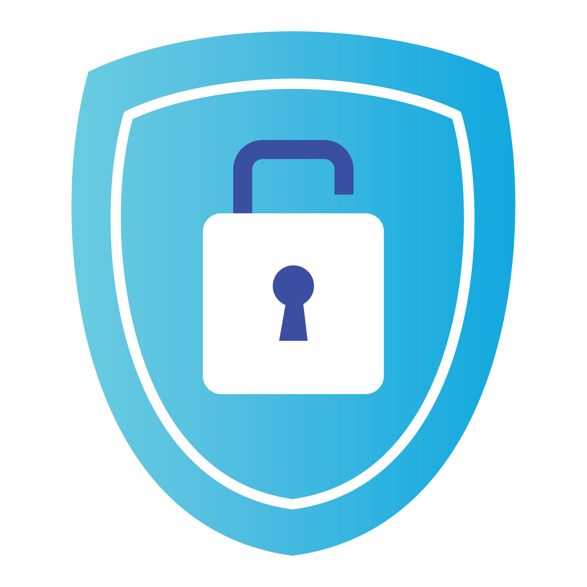 Privacy policy icon with a white and dark blue lock on a gradient blue background.