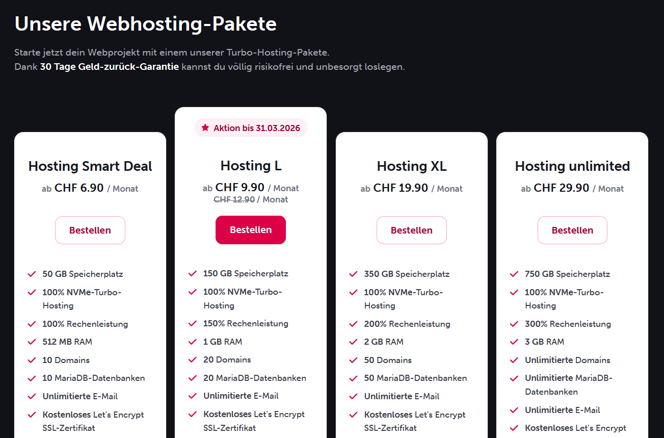 Webhosting-Angebote von hosttech
