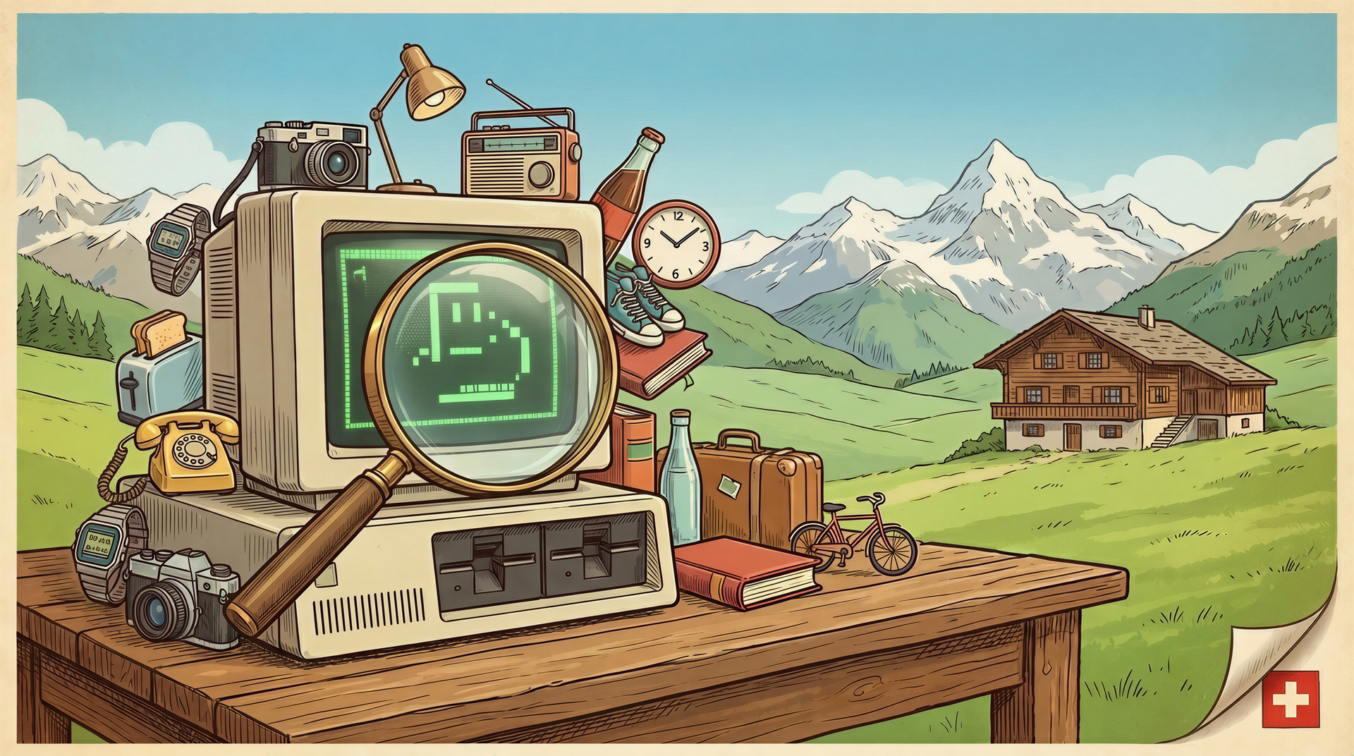 Eine Person arbeitet an einem Laptop an einem Holzschreibtisch, neben ihr steht eine Tasse Kaffee und eine kleine Pflanze; auf dem Laptop ist ein Business-Dashboard zu sehen.