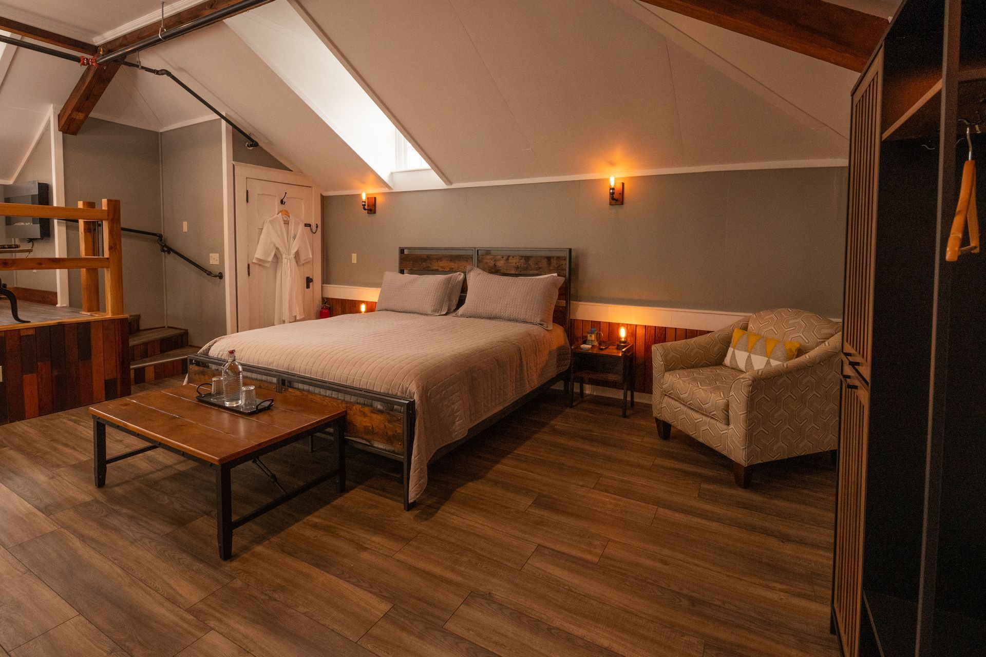 There is a large bed in the middle of the room.